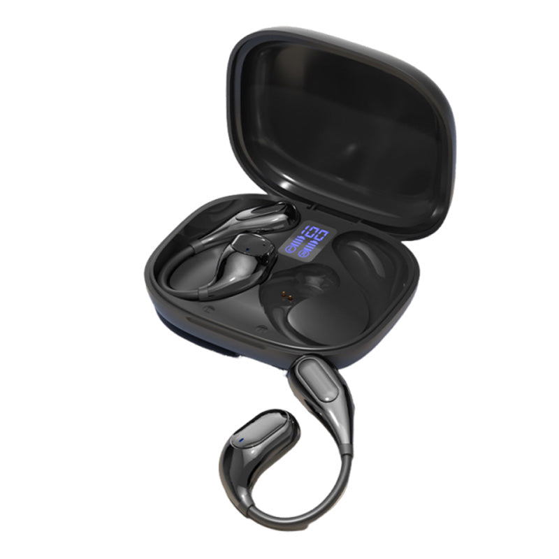 Arenzza waterproof Bluetooth ear-hook headphones with in-ear design, black color, and secure fit for active listening.