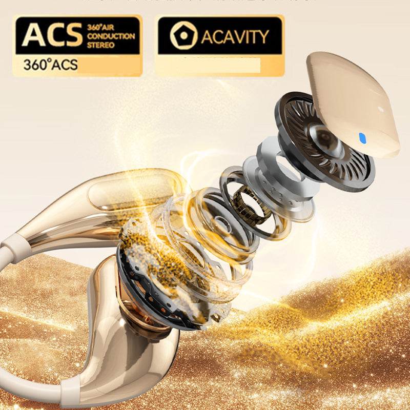 Arenzza waterproof Bluetooth ear-hook headphones with in-ear design, black color, and ergonomic fit for active use.