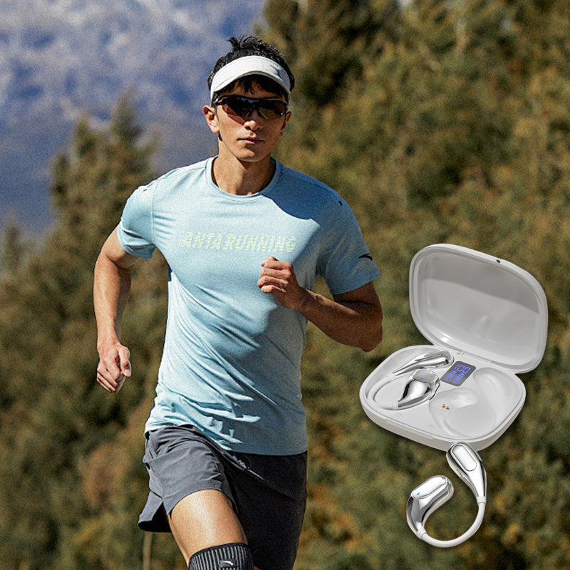 Arenzza waterproof Bluetooth ear-hook headphones with sleek design, suitable for active use and clear audio.