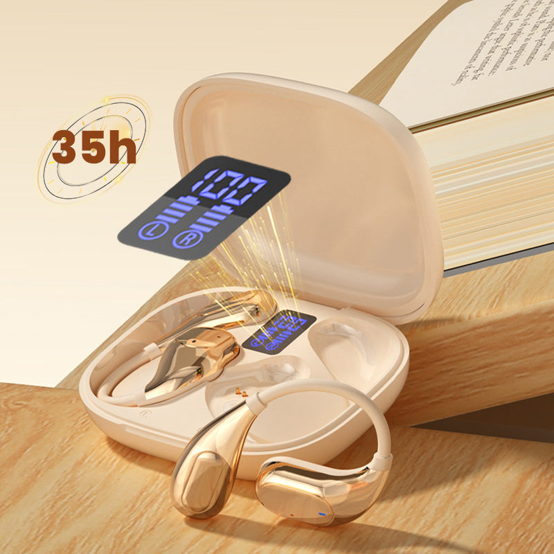 Arenzza waterproof Bluetooth ear-hook headphones with flexible ear hooks and in-ear design, perfect for active listening and sports.