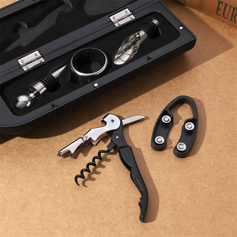 Arenzza wine opener set with corkscrew, foil cutter, and bottle opener for wine lovers, displayed on a neutral background.