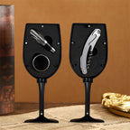 Arenzza wine opener set with corkscrew, foil cutter, and wine pourer on a wooden surface, perfect for wine lovers.