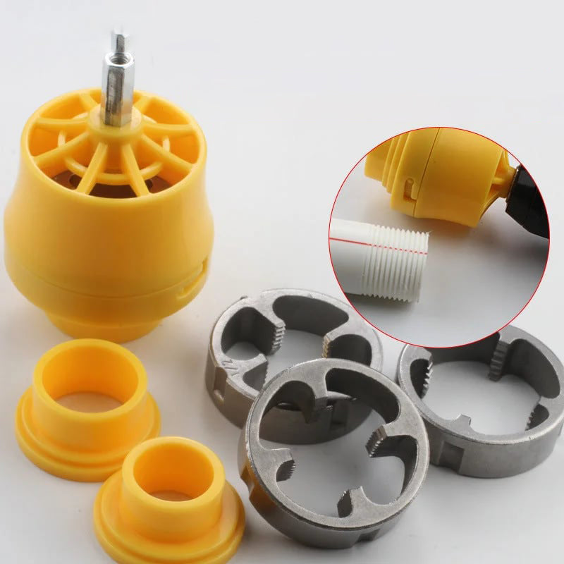 Arenzza electric drill water pipe threader with modified design for pipe threading, shown in a close-up image.
