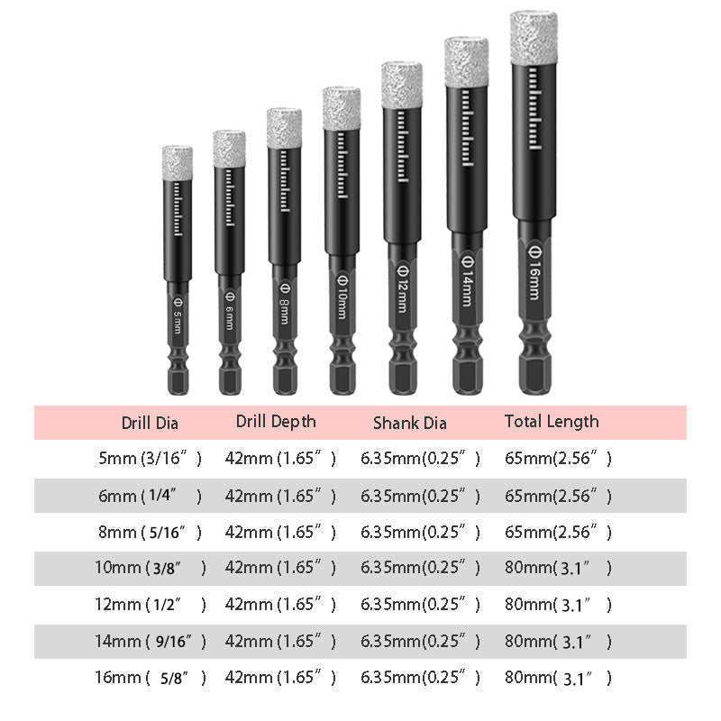 Arenzza hex shank drill bits for marble, tile, and stone, shown in a close-up image suitable for clearance sale.