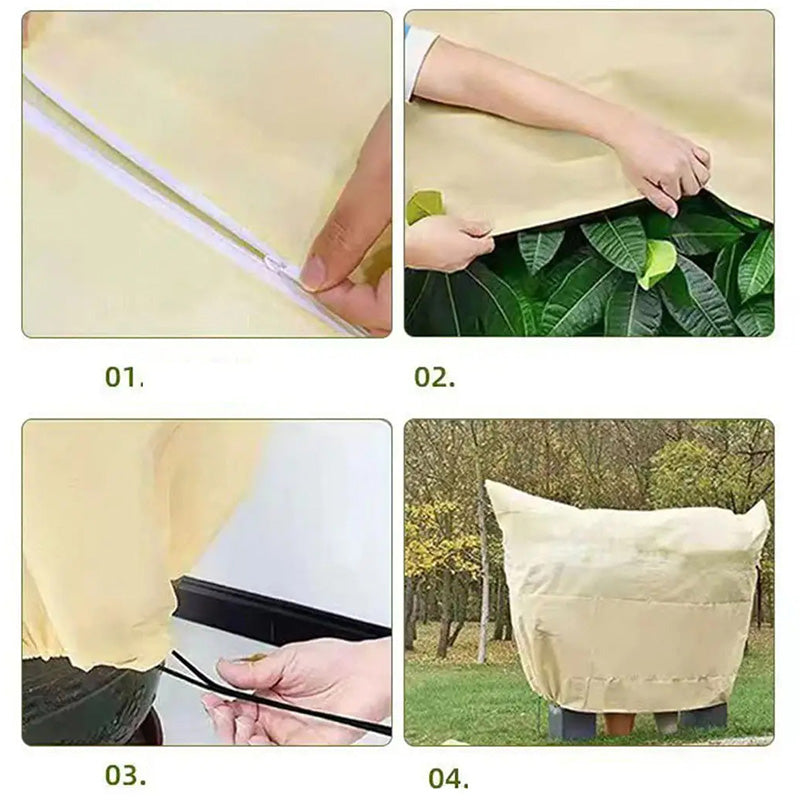 Arenzza plant freeze protection cover with drawstring closure, thickened material for winter cold protection, outdoors in a garden setting