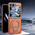 Arenzza magnetic phone case with ring stand for Galaxy Z Flip series, featuring a sleek design and protective build.