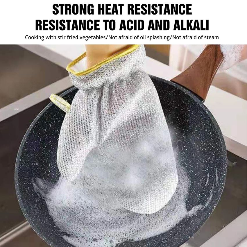 Arenzza kitchen dishwashing wire gloves, clear sale, showing a pair of durable, flexible gloves for dishwashing and cleaning tasks.