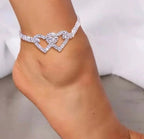 Arenzza Heart X Heart ankle bracelet with delicate chain and heart charms, perfect for stylish summer jewelry.