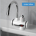 Arenzza instant electric water heater faucet showing a sleek chrome fixture with control knob and digital display for hot water.