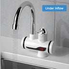 Arenzza instant electric water heater faucet showing a sleek chrome fixture with control knob and digital display for hot water.