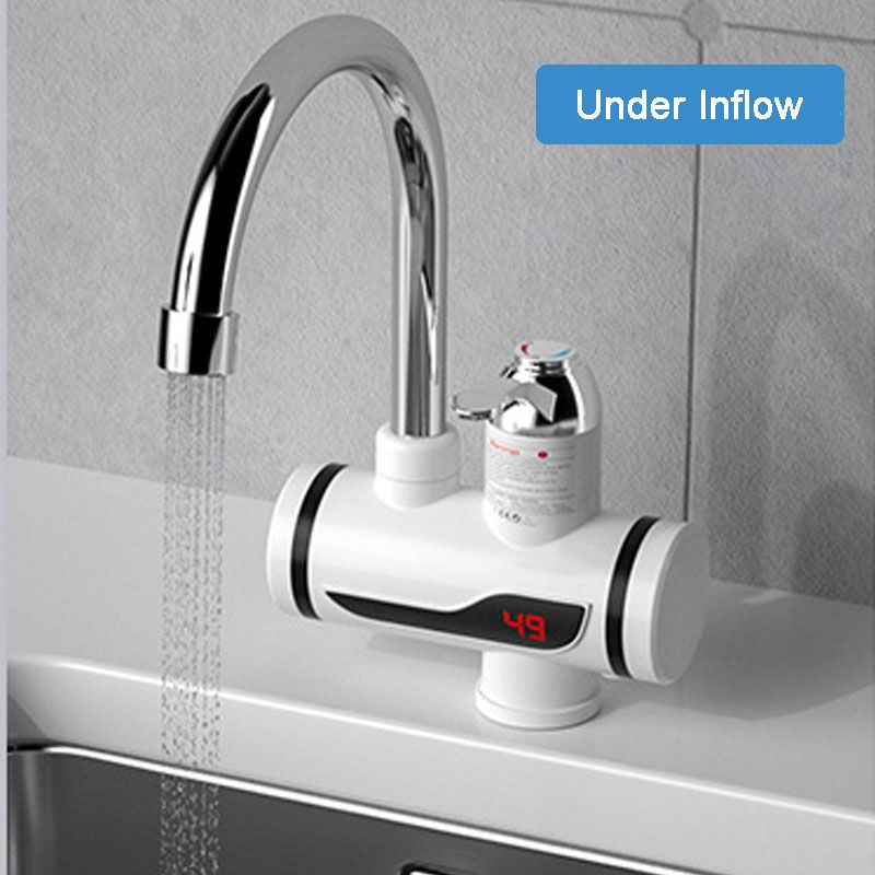 Arenzza instant electric water heater faucet showing a sleek chrome fixture with control knob and digital display for hot water.