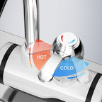 Arenzza instant electric water heater faucet mounted on a wall with control knob and sleek design for hot water.