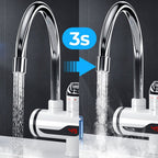 Arenzza instant electric water heater faucet mounted on a wall, with control handle and sleek modern design.