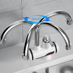Arenzza instant electric water heater faucet installed on a kitchen sink, showcasing its compact design and sleek finish.