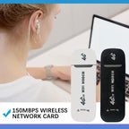 Arenzza 4G LTE wireless router with USB mobile broadband adapter, compact device with indicator lights and ports for fast internet access.