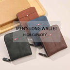 A men's Arenzza PU leather zip-around wallet in black, featuring multiple card slots and a sleek design.