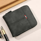 Aarenza men's PU leather wallet with zip-around closure, available in four colors, measuring 11.5x9.5cm, designed for stylish organization.