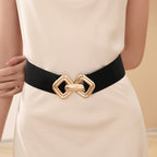 Women's vintage gold buckle leather belt with high elasticity, stylish for fashion accessories, by Arenzza.