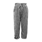 A woman wearing striped linen cotton trousers from Arenzza, showcasing effortless style and comfortable fit for everyday wear.