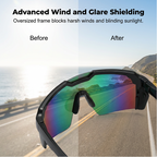 Arenzza UV400 sports sunglasses for men and women with black frame and tinted lenses, designed for active outdoor use.