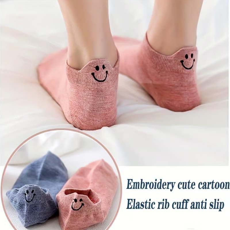 A pair of Arenzza 4 Seasons Cartoon Embroidered Smiling Face Socks with colorful, playful design and smiling face embroidery.
