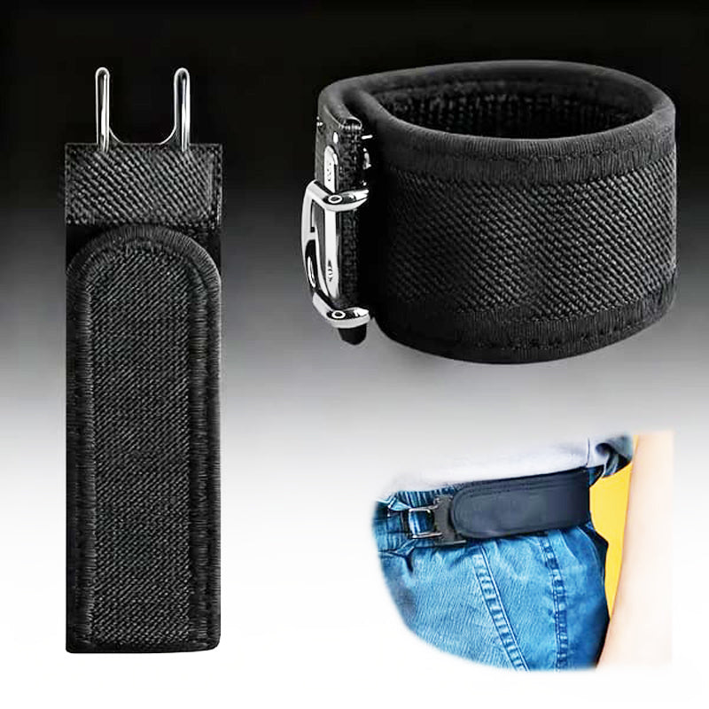 Aarenzza no buckle elastic belt for men and women, black stretch fabric with adjustable fit, stylish clothing accessory.