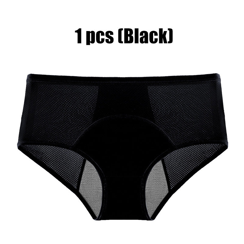 A pair of Arenzza women's high waist leak-proof panties designed for menstruation, shown on a model.