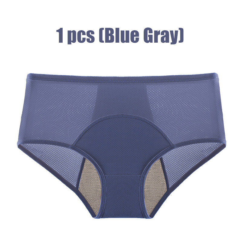 A pair of Arenzza women's high waist leak-proof panties designed for menstruation, in a neutral color, showing the fit and fabric.