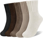Five pairs of Arenzza women's solid mid-calf socks in various colors, displayed on a flat surface.