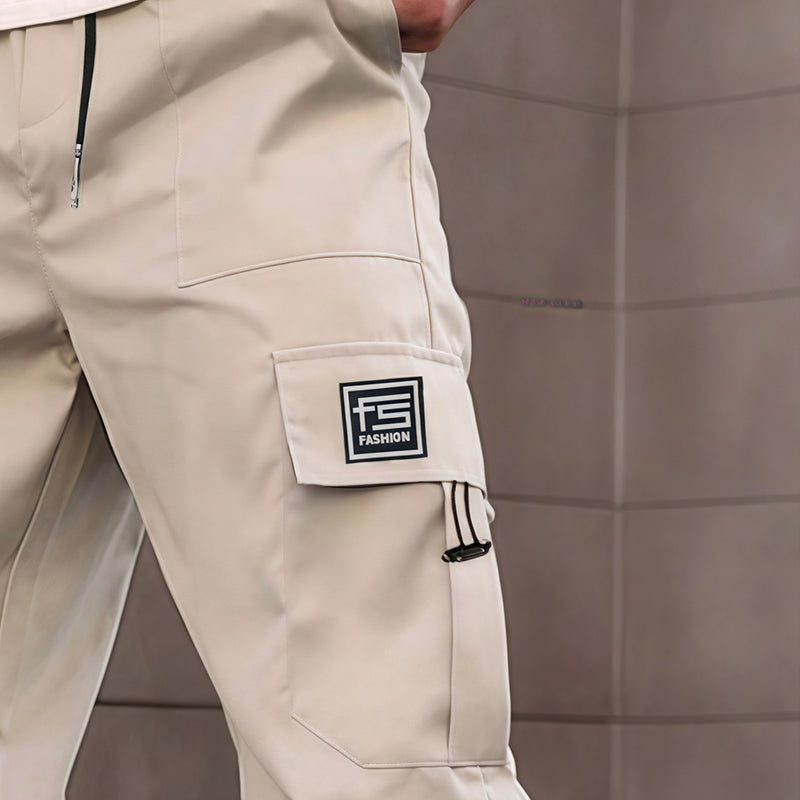 Men's Arenzza cargo pants with multiple pockets, straight-leg fit, durable fabric, in a neutral color, suitable for casual wear.