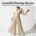 Aarenza elegant V-neck pleated wide-leg jumpsuit in soft fabric, showcasing its chic design and comfortable fit for any occasion.