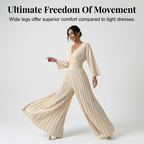 Aarenza elegant V-neck pleated wide-leg jumpsuit in soft fabric, featuring a stylish fit, perfect for casual or formal occasions.