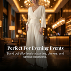 A beige V-neck pleated wide-leg jumpsuit from Arenzza, featuring a flowing silhouette and stylish design for versatile occasions.