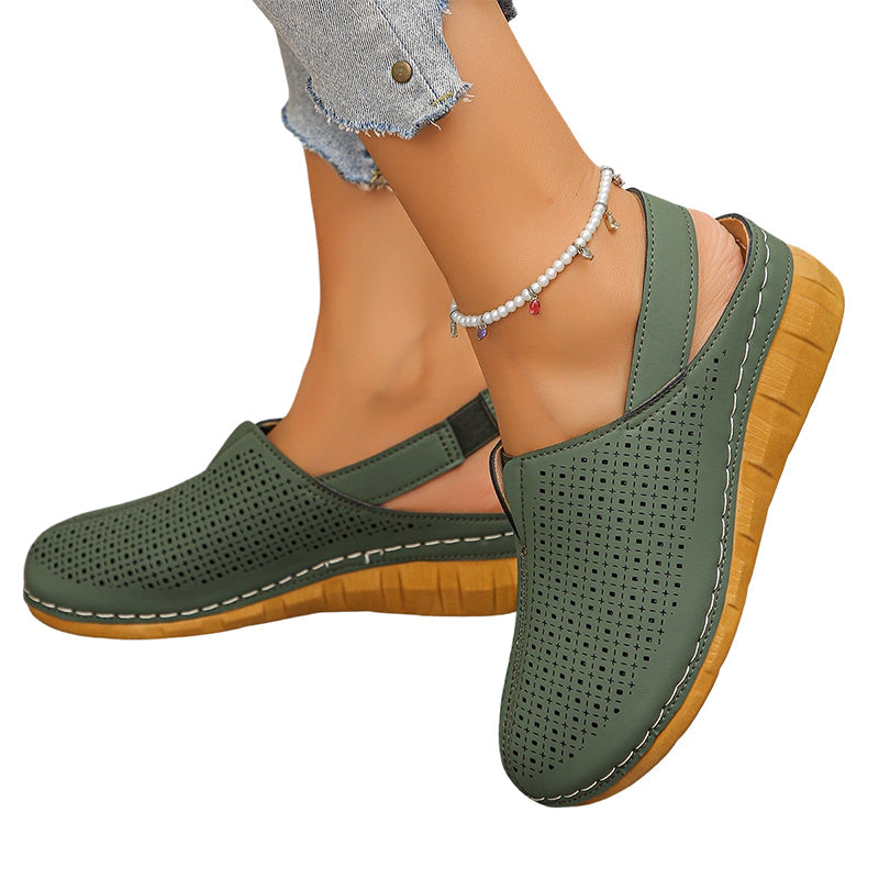 A pair of Arenzza women's summer perforated wedge slingback sandals with open toes and ankle straps on a neutral background.