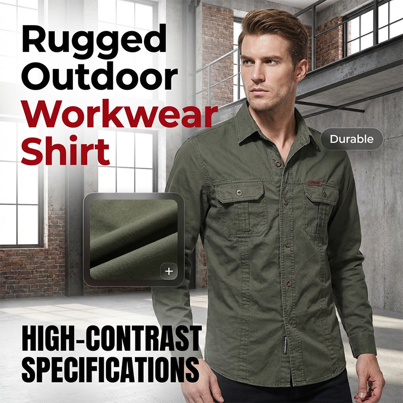 A men's long sleeve cotton workwear shirt by Arenzza, shown in a durable, comfortable design suitable for everyday work.
