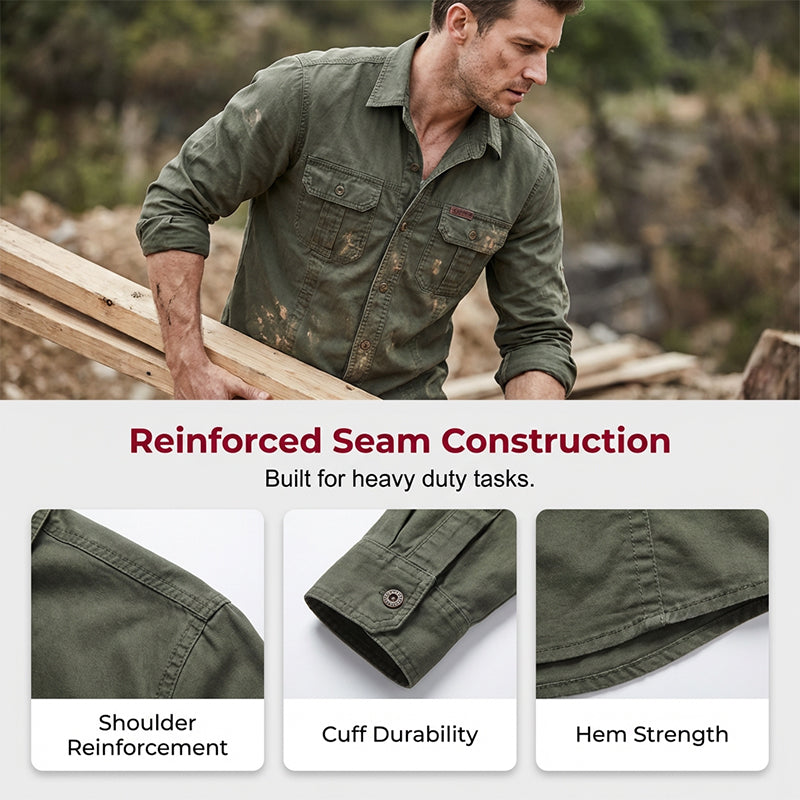 Men’s long sleeve cotton workwear shirt by Arenzza, durable and comfortable for daily work, shown in dark blue fabric.
