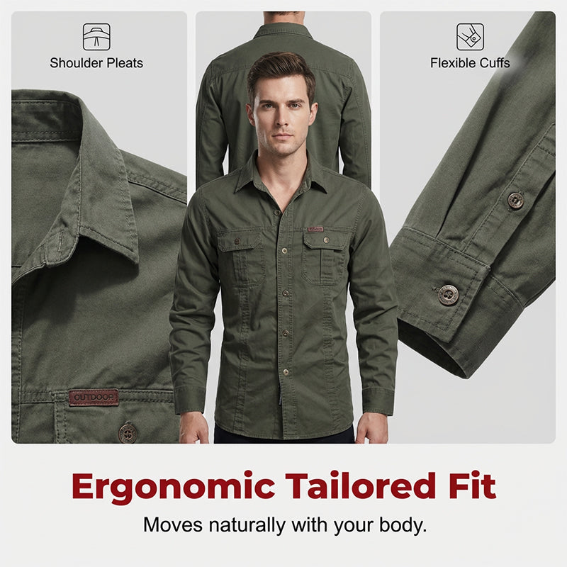 A men's long sleeve cotton workwear shirt by Arenzza, showing a durable, comfortable shirt suitable for everyday work.