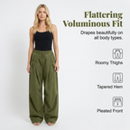 A pair of Arenzza voluminous pleated lantern trousers with wide-leg design, flowy fabric, perfect for summer or formal occasions.