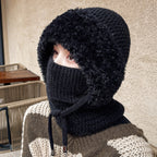 Aarenza 3-in-1 winter balaclava for women, versatile cold-weather head and face cover with cozy fabric in black.
