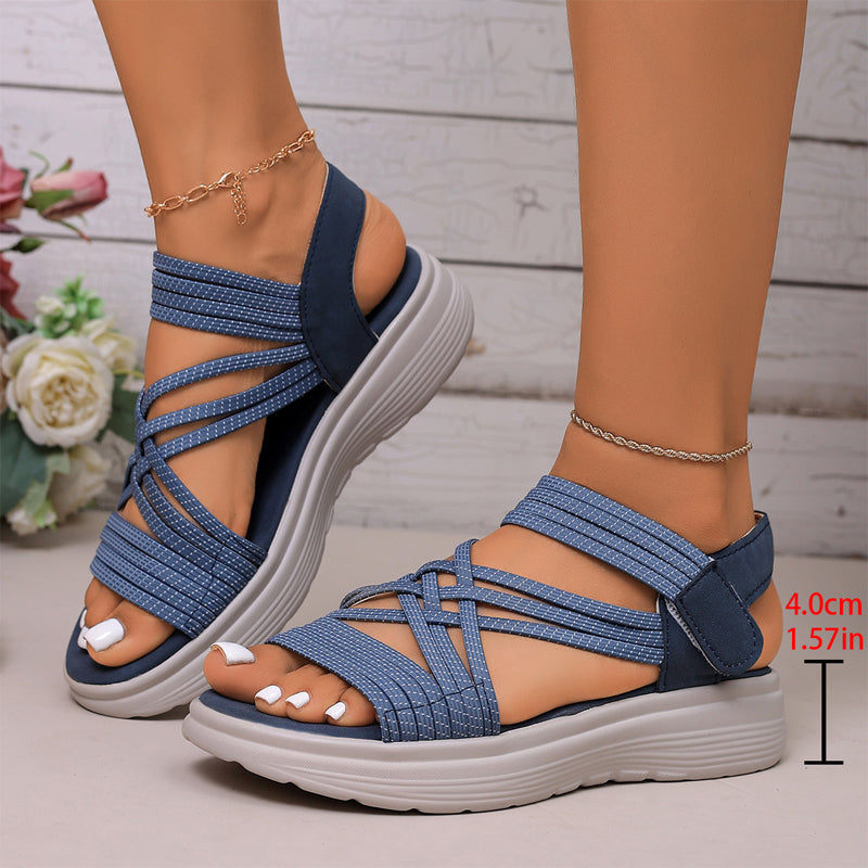 Arenzza women's elastic strap platform sport sandals with chunky soles and open toes, ideal for all-day walking and casual wear.