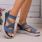 A pair of Arenzza women's elastic strap platform sport sandals with thick soles and open toes, perfect for all-day comfort.