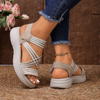 A pair of Arenzza women's elastic strap platform sport sandals with thick soles and open toe design, perfect for all-day comfort