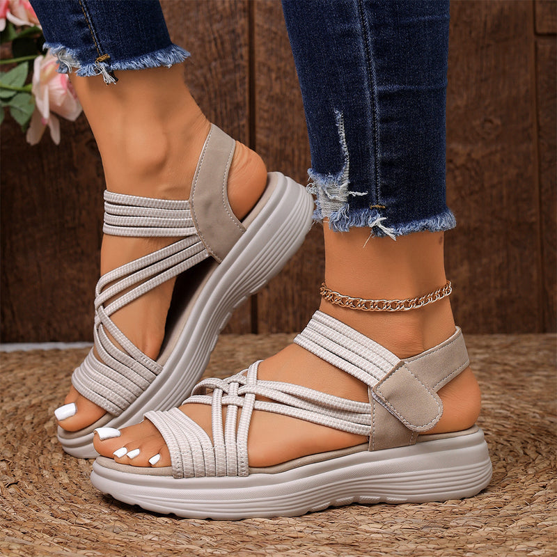 A pair of Arenzza women's elastic strap platform sport sandals with cushioned footbeds and open toes, ideal for all-day wear.