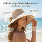 Aarenza women's wide brim sun hat with a bowknot, foldable design, offering 360° sun protection, stylish outdoor accessory