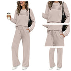 Aarenza women's crew neck top and drawstring pants set in soft fabric, displayed together in a casual clothing outfit.