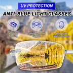 A pair of Arenzza anti-blue light safety glasses with clear lenses and black frames, designed for eye protection and style.