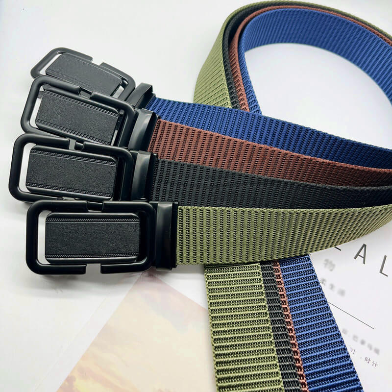 Arenzza automatic buckle training outdoor belt shown in black with adjustable strap and quick-release buckle for outdoor activities.