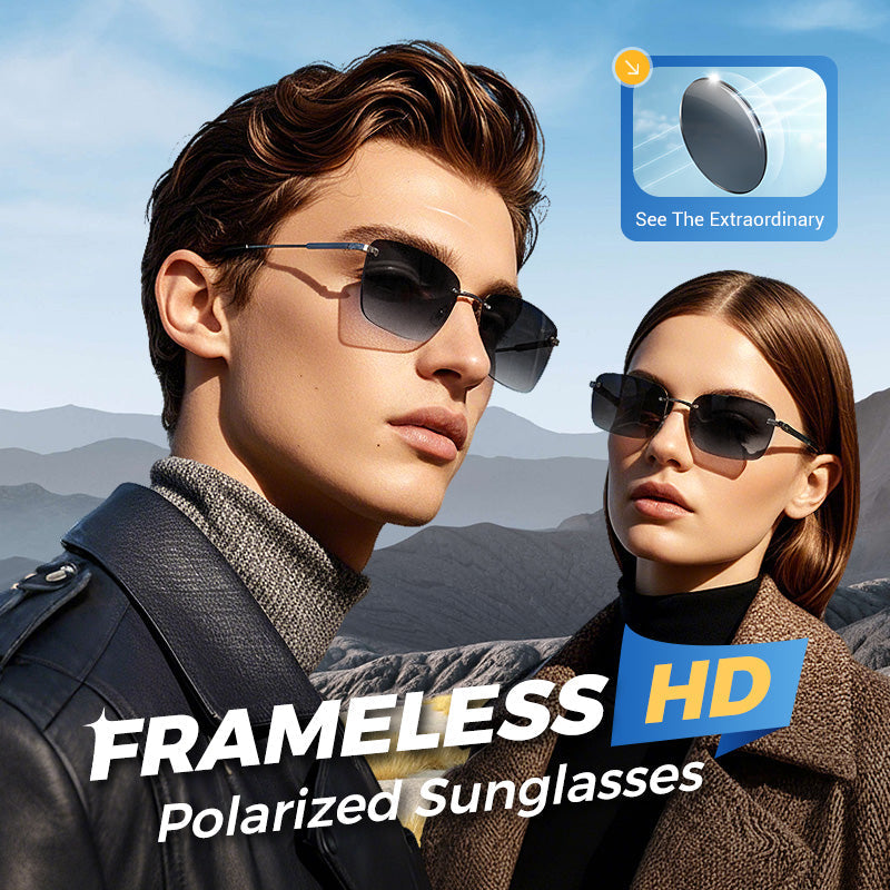 Pair of Arenzza men's frameless polarized sunglasses with high-definition lenses, stylish design, and UV protection.