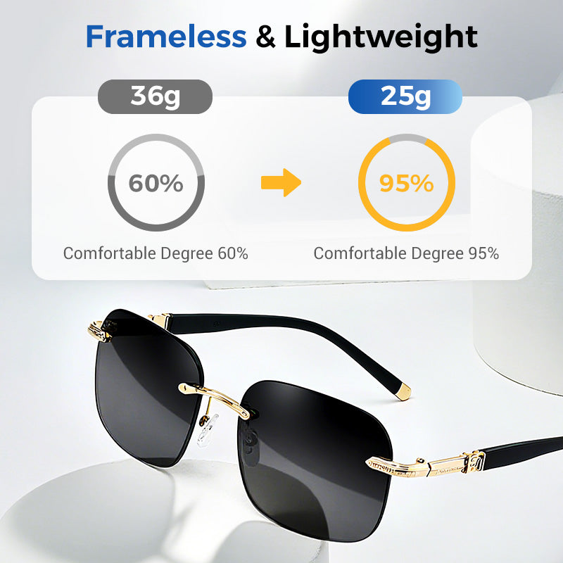 A pair of stylish men's frameless polarized sunglasses from Arenzza with high-definition lenses, displayed on a plain background.