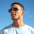A pair of stylish Arenzza men's frameless polarized sunglasses with high-definition lenses, displayed on a white background.
